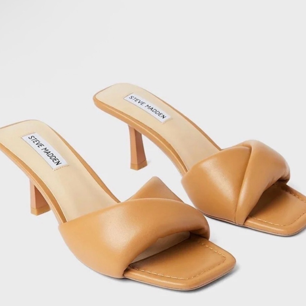 Steve Madden Thai Camel/Tan Padded Square-Toe Mule Heels